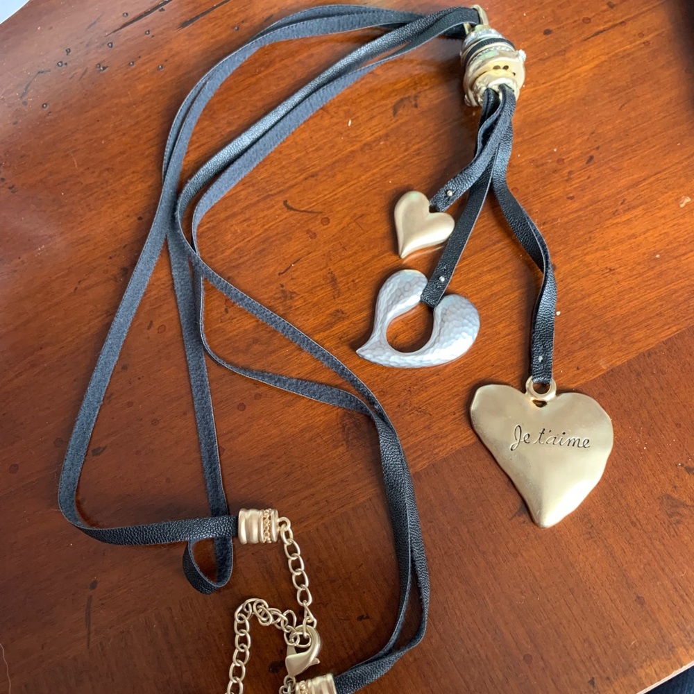 Long suede necklace with Gold and Silver Ornaments